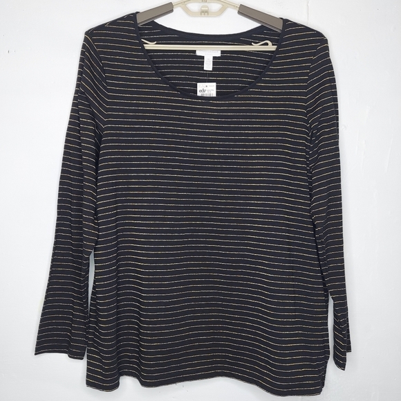 Charter Club Tops - Charter Club Top Long Sleeve Scoop Tee Shirt Metallic Stripe Gold Black 2X NWT